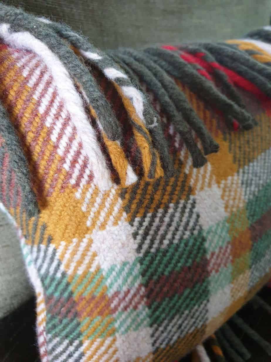 One off Checked Wool Fringed Rectangular Cushion 23" x 11" - handmade by Myler Decor (view 3)