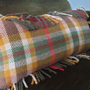 One off Checked Wool Fringed Rectangular Cushion 23" x 11" - handmade by Myler Decor (view 4)