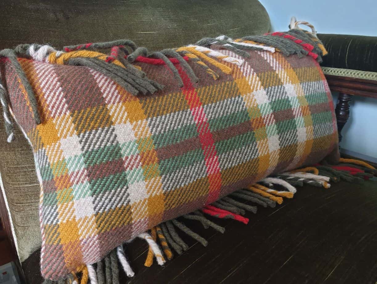 One off Checked Wool Fringed Rectangular Cushion 23" x 11" - handmade by Myler Decor (view 4)