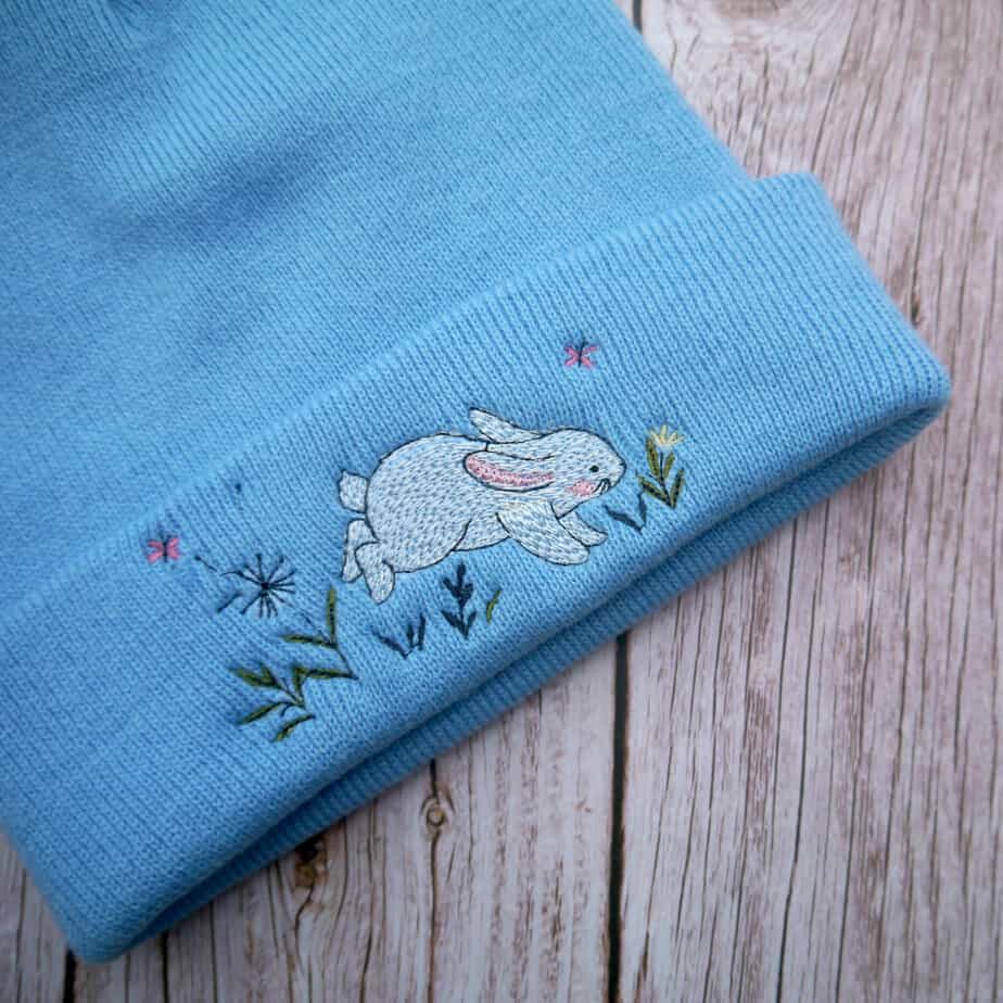 Lovely Floral Bunny Rabbit Embroidered Beanie - Image 2