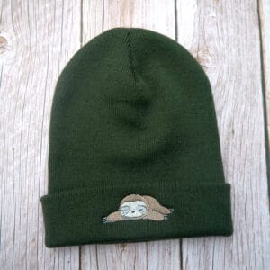 Cute Sloth Embroidered Beanie - handmade by KC Studios (view 4)