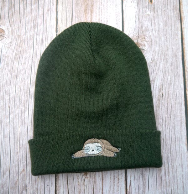 Cute Sloth Embroidered Beanie - handmade by KC Studios (view 4)