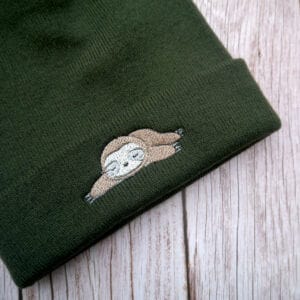 Cute Sloth Embroidered Beanie - handmade by KC Studios (view 3)
