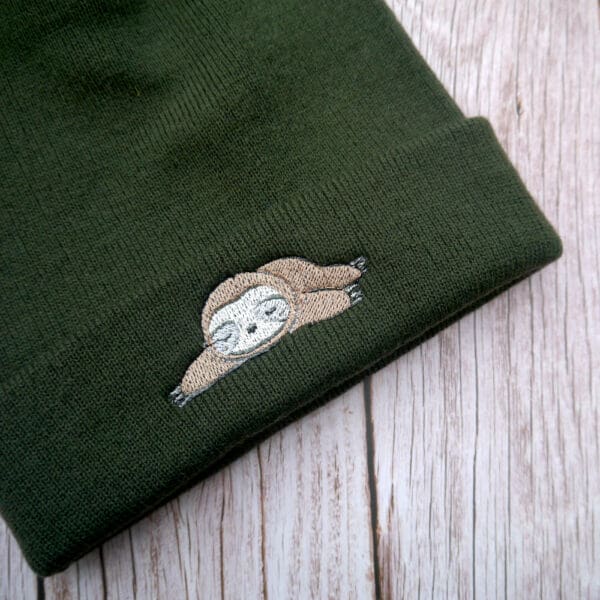 Cute Sloth Embroidered Beanie - handmade by KC Studios (view 3)