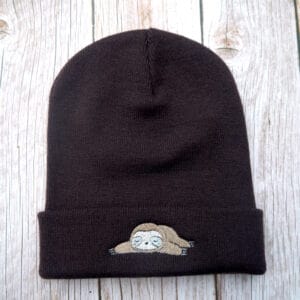 Cute Sloth Embroidered Beanie - handmade by KC Studios (view 2)
