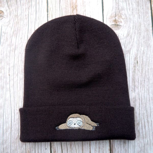 Cute Sloth Embroidered Beanie - handmade by KC Studios (view 2)