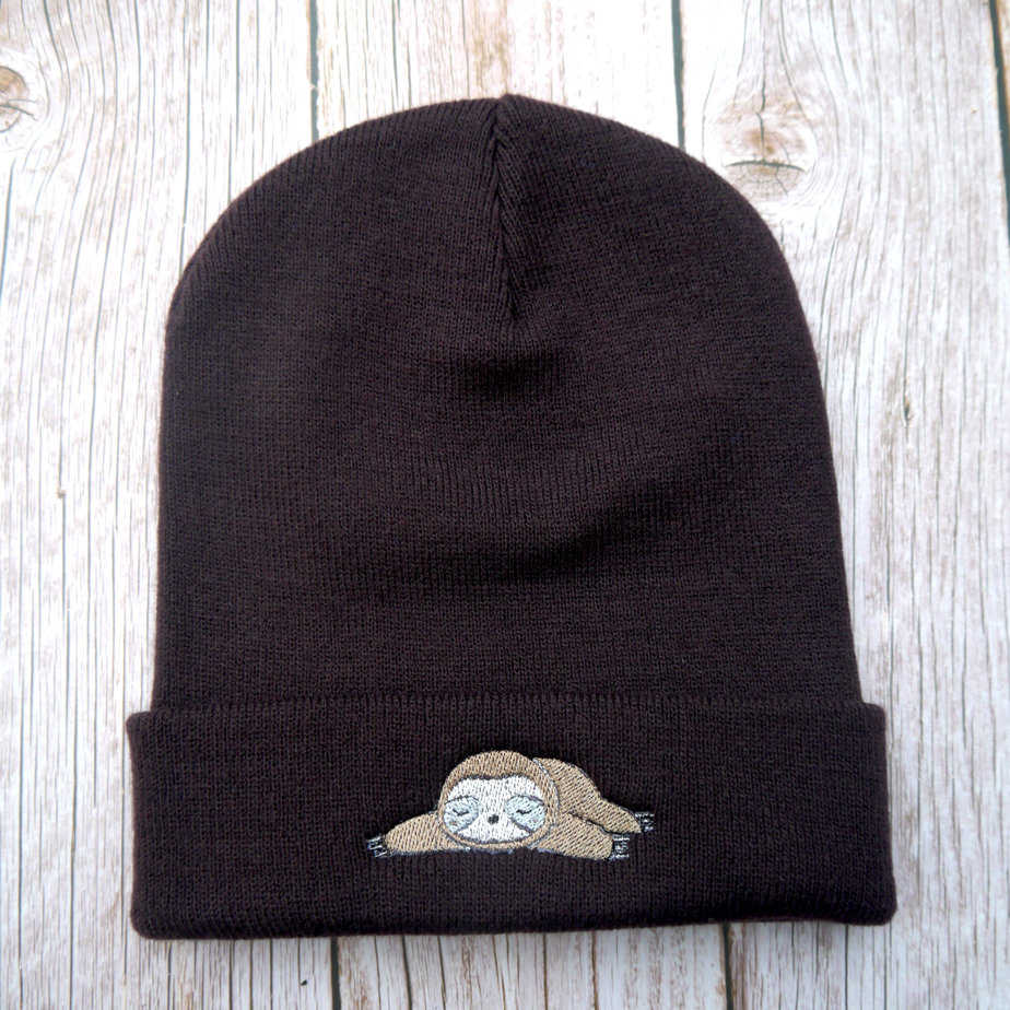 Cute Sloth Embroidered Beanie - handmade by KC Studios (view 2)