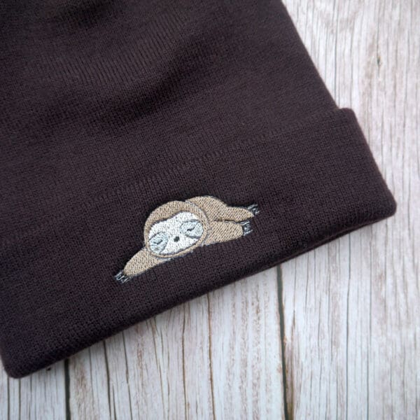 Cute Sloth Embroidered Beanie - handmade by KC Studios