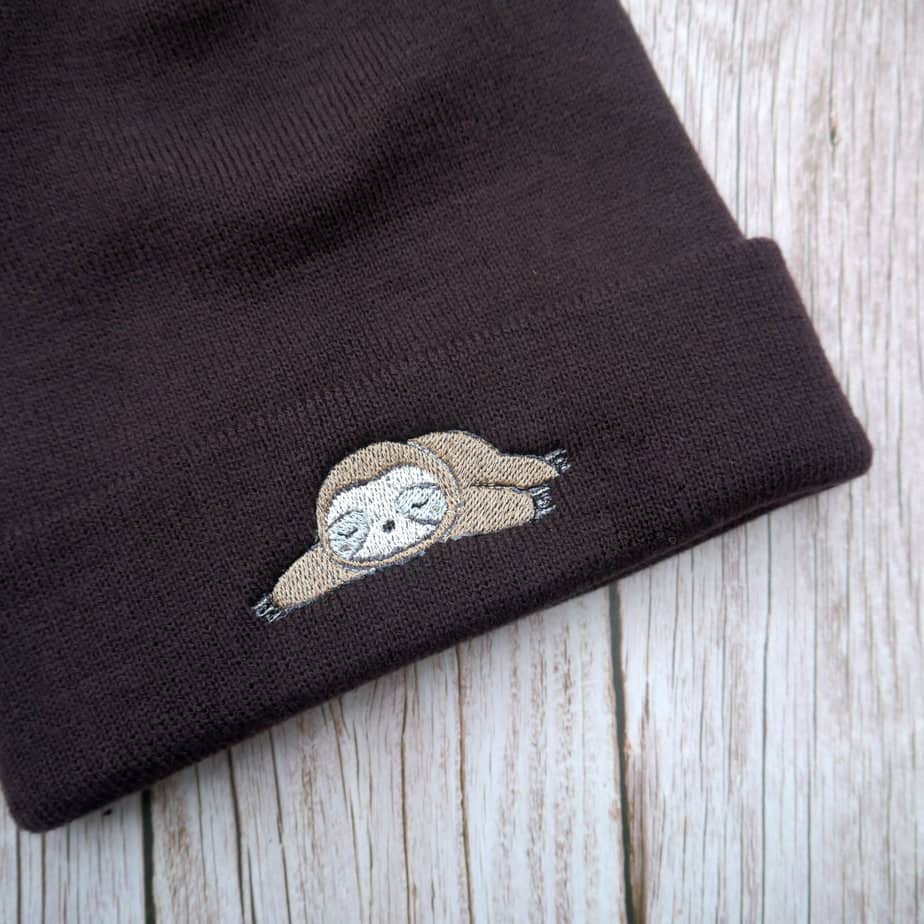 Cute Sloth Embroidered Beanie - handmade by KC Studios