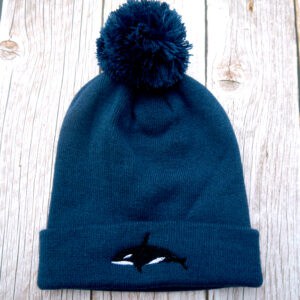 Lovely Orca Embroidered Beanie With Bobble - Image 2