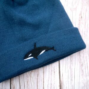 Lovely Orca Embroidered Beanie With Bobble