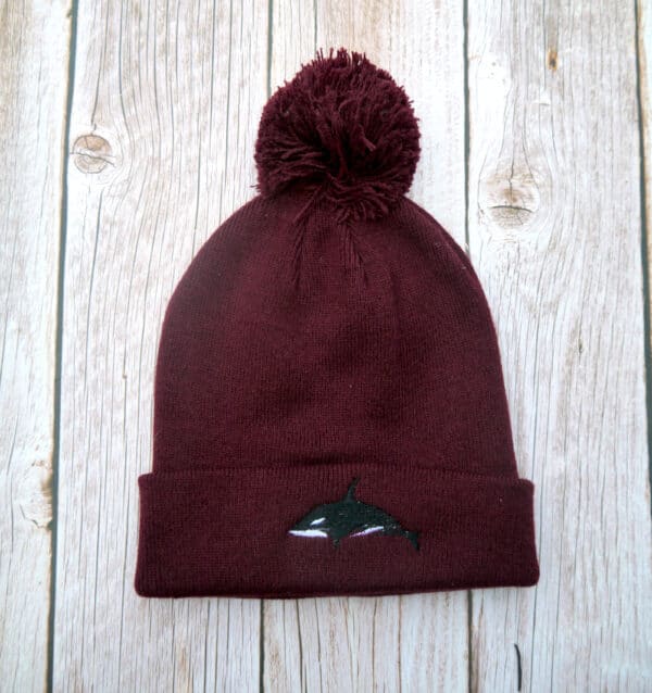 Lovely Orca Embroidered Beanie With Bobble