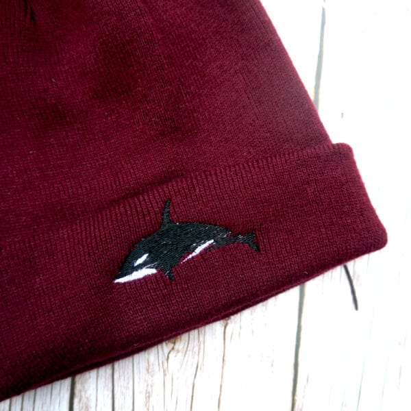 Lovely Orca Embroidered Beanie With Bobble