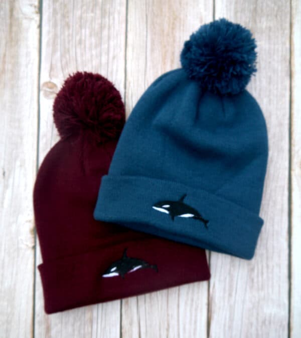 Lovely Orca Embroidered Beanie With Bobble
