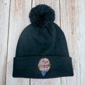 Cute Dark Navy Rainbow Parrot Embroidered Beanie With Bobble - Image 3