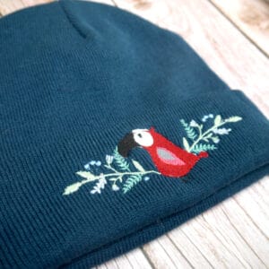 Lovely Floral Petrol Blue Toucan Embroidered Beanie - Image 2