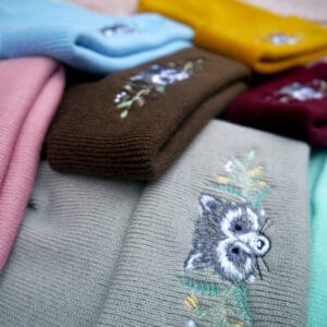 Lovely Floral Racoon Embroidered Beanie - handmade by KC Studios (view 9)
