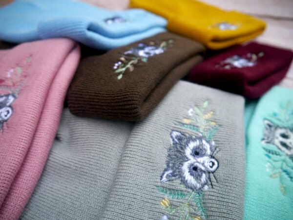 Lovely Floral Racoon Embroidered Beanie - handmade by KC Studios (view 9)
