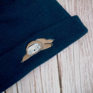 Cute Sloth Embroidered Beanie With Bobble - handmade by KC Studios (view 3)