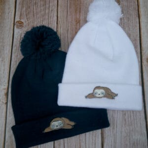 Cute Sloth Embroidered Beanie With Bobble - handmade by KC Studios (view 5)