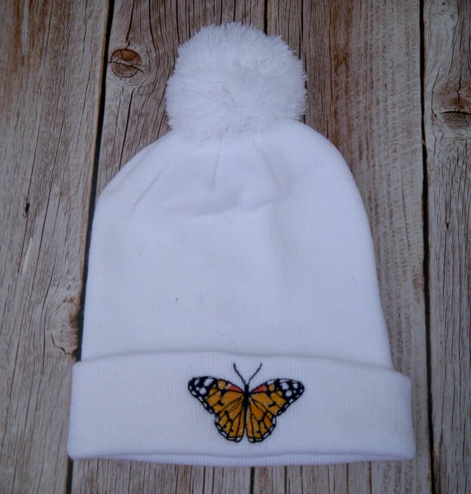 Lovely Butterfly Embroidered Beanie With Bobble - Image 2
