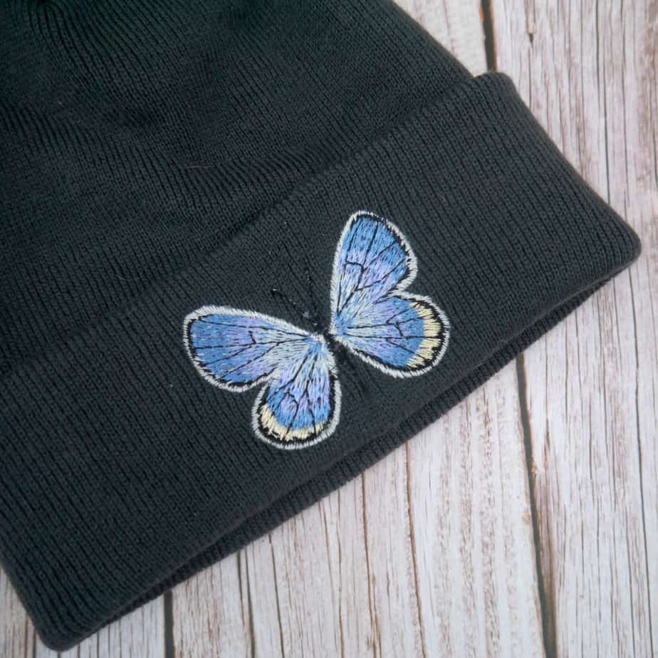 Lovely Butterfly Embroidered Beanie With Bobble - Image 3
