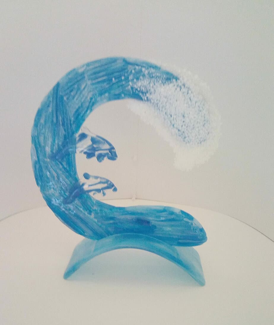 Dolphins riding the wave - handmade by Arran Glass Artist