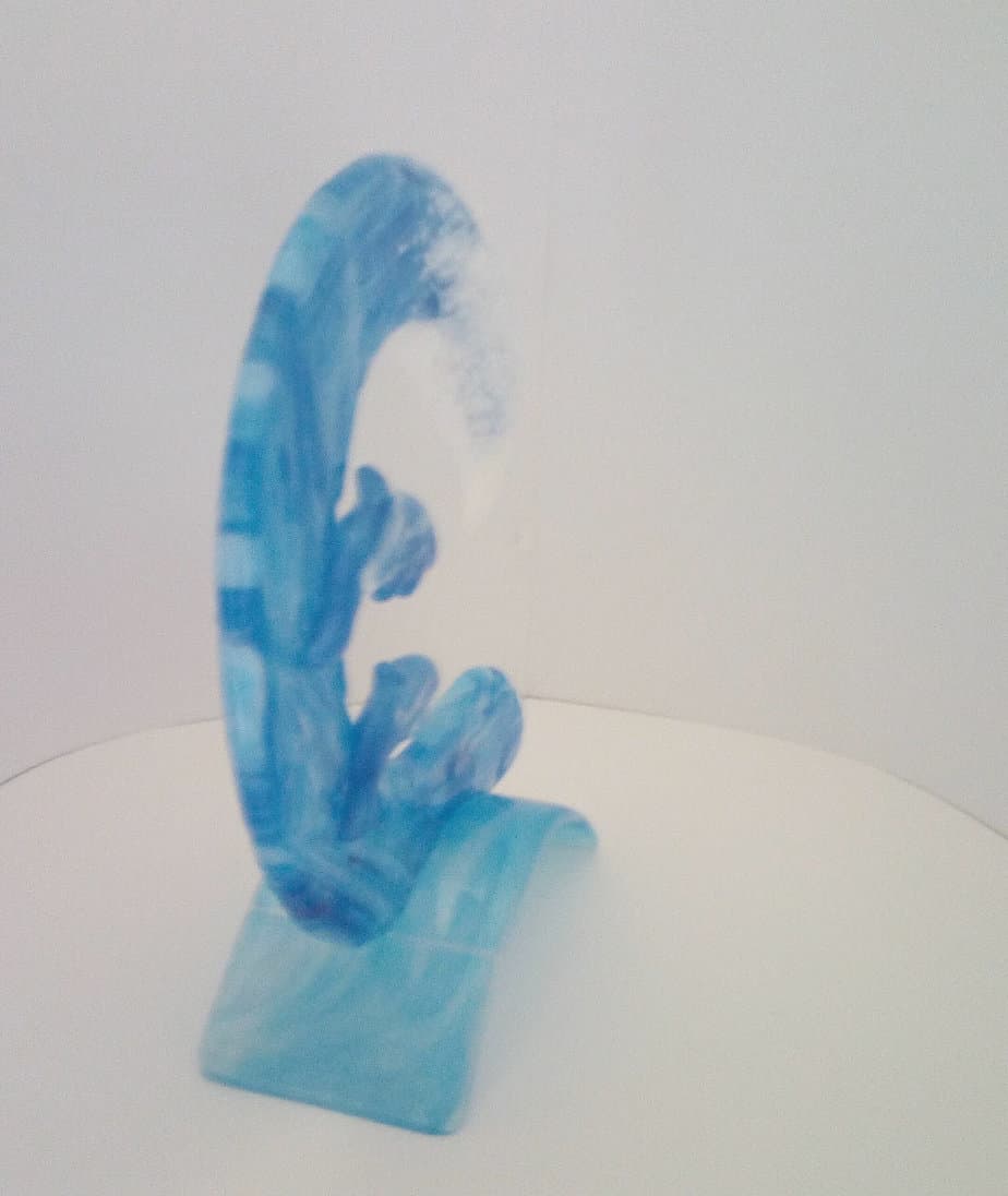 Dolphins riding the wave - handmade by Arran Glass Artist (view 2)