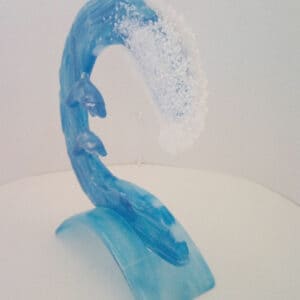 Dolphins riding the wave - handmade by Arran Glass Artist (view 3)