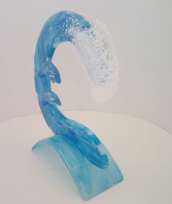 Dolphins riding the wave - handmade by Arran Glass Artist (view 3)