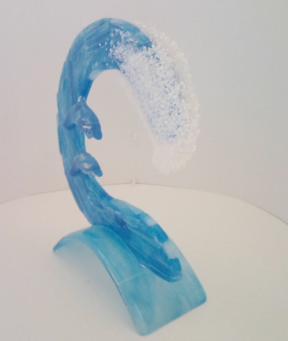Dolphins riding the wave - handmade by Arran Glass Artist (view 3)