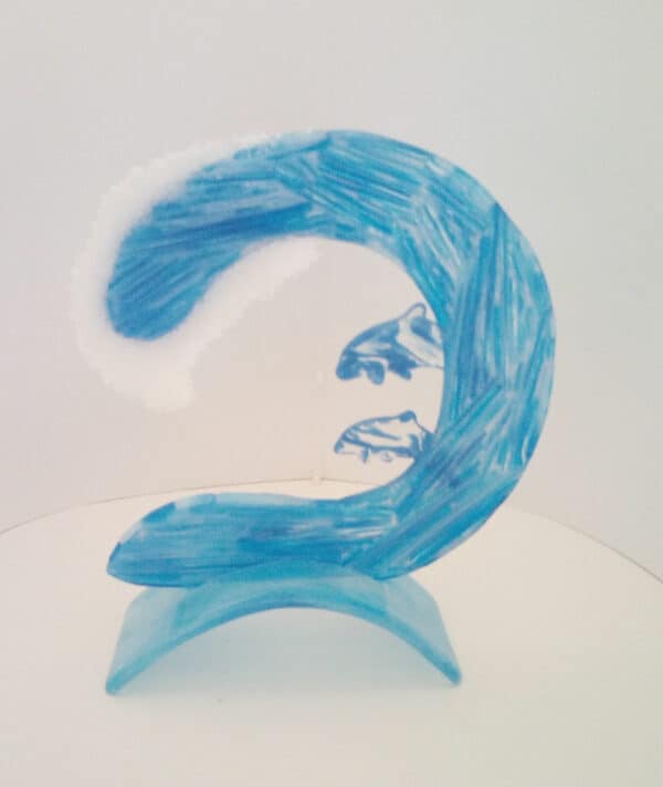 Dolphins riding the wave - handmade by Arran Glass Artist (view 4)
