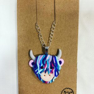 Lilac/purple/blue highland cow pendant