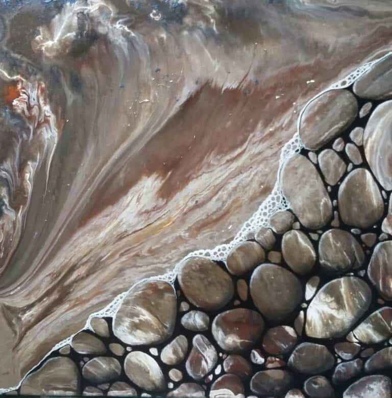 Between the Tide - 16" square Acrylic Abstract Painting - handmade by Quiet Space Arts