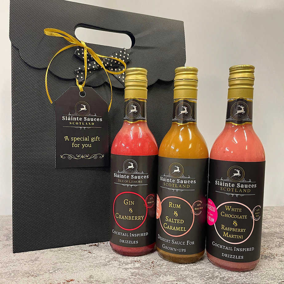 Rum & Gin dessert Sauces. Gift set of 3 - handmade by Slàinte Sauces