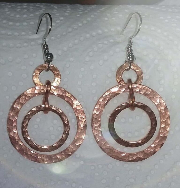 Encircled Ringed Hammered Copper Earrings - handmade by Quiet Space Arts