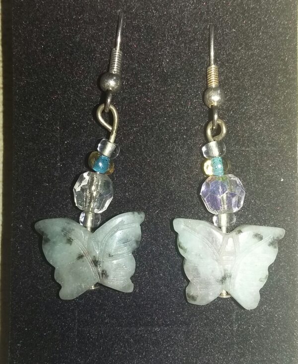 Moss Agate Butterfly Drop Hook Earrings - handmade by Quiet Space Arts