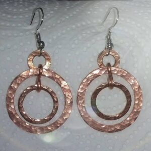Encircled Ringed Hammered Copper Earrings - handmade by Quiet Space Arts (view 2)