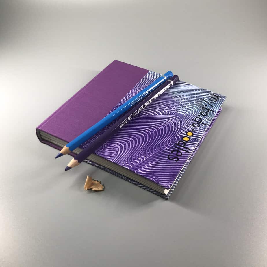 my.to.do-oodles mini square sketchbook, notebook with a UNIQUE paste paper cover in purple and blue - Image 1