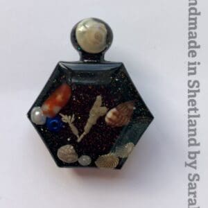 Hexagon bottle brooch, resin jewellery from Shetland. - handmade by Sarah Kay Arts (view 9)