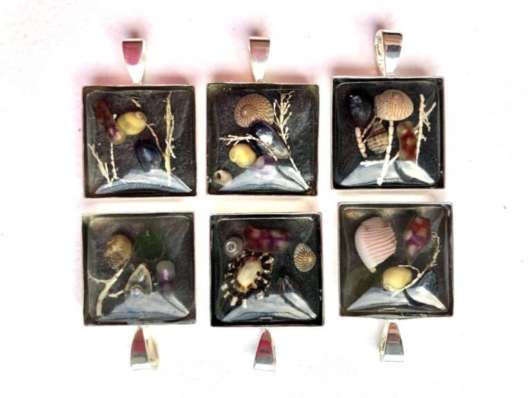 Night time at the beach resin pendants from Shetland.
