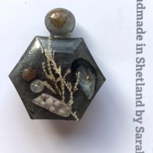 Hexagon bottle brooch, resin jewellery from Shetland. - handmade by Sarah Kay Arts (view 5)