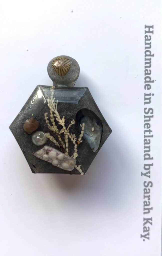 Hexagon bottle brooch, resin jewellery from Shetland. - handmade by Sarah Kay Arts (view 5)