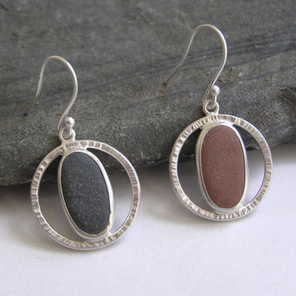 Handmade Pebble earrings in Recycled Sterling Silver - handmade by Hazel's Sea Jewellery