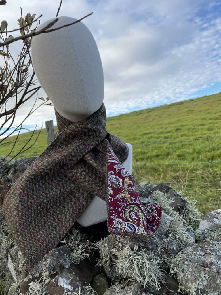 Luxury Shetland tweed wrap through scarf - brown, red, green, blue check tweed. - handmade by SHetland by Sheila Hankin (view 6)