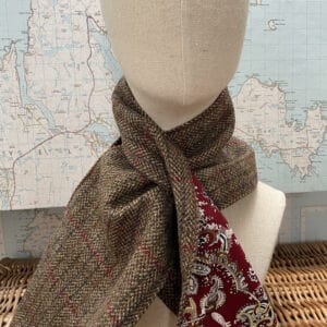 Luxury Shetland tweed wrap through scarf - brown, red, green, blue check tweed. - handmade by SHetland by Sheila Hankin (view 5)