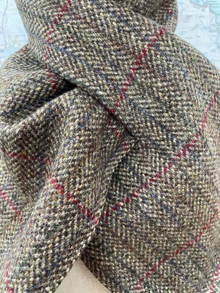 Luxury Shetland tweed wrap through scarf - brown, red, green, blue check tweed. - handmade by SHetland by Sheila Hankin (view 3)