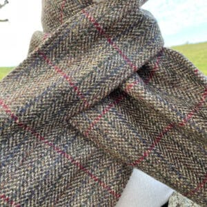 Luxury Shetland tweed wrap through scarf - brown, red, green, blue check tweed. - handmade by SHetland by Sheila Hankin (view 4)