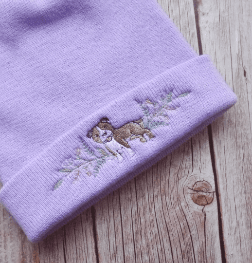 Lovely Staffy Dog Embroidered Beanie - handmade by KC Studios (view 2)