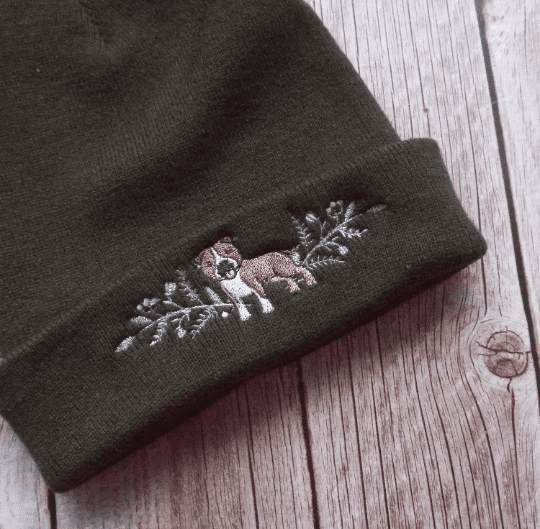 Lovely Staffy Dog Embroidered Beanie - handmade by KC Studios (view 4)